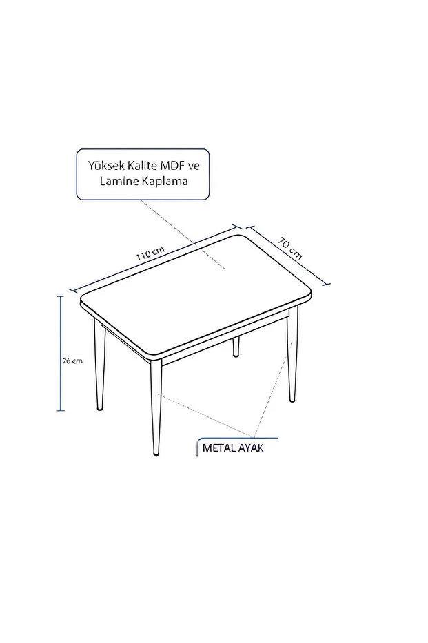 Mdf 70x110 Beyaz Masa Sabit Mutfak Masası, Yemek Masası